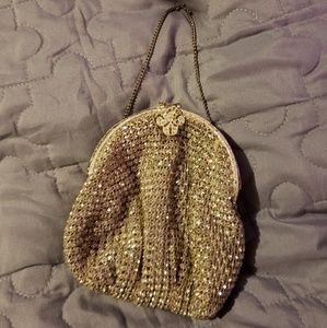 Vintage mesh rhinestone clutch bag
